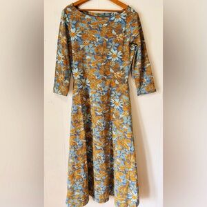 Pact Floral Midi Dress in Blue and Mustard